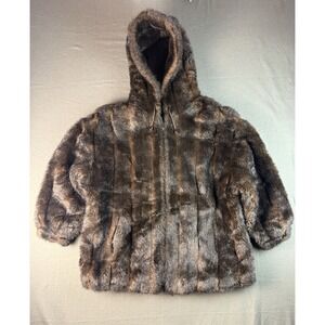 Vintage Gallery Made in USA Brown Faux Fur Hooded Coat Mens Large